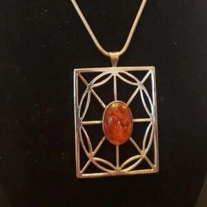 STERLING SILVER BALTIC AMBER CHAIN AND PENDANT designed By Artist Of The THNOC